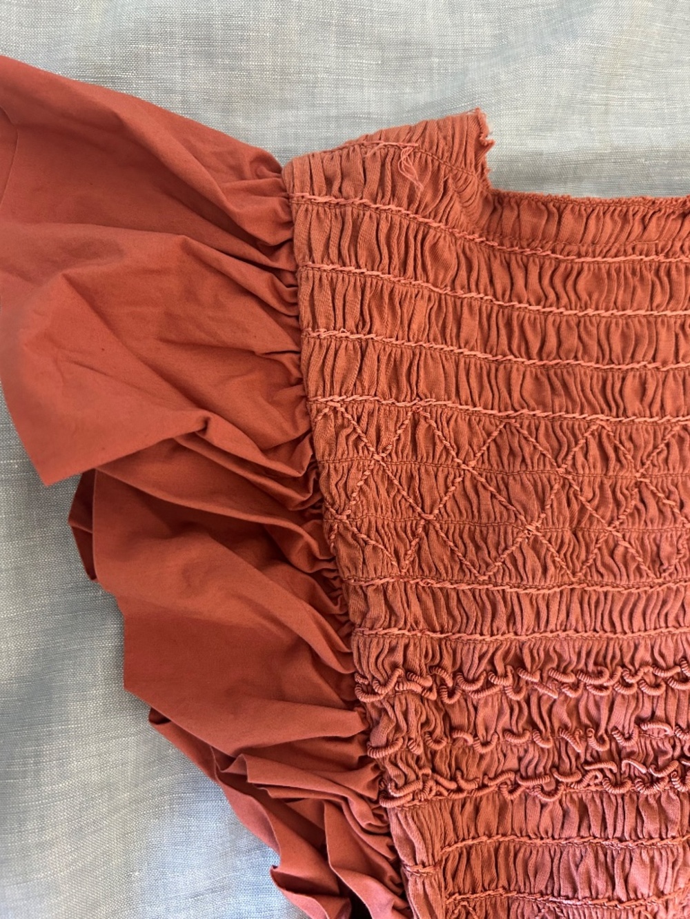 Ulla Johnson Madeline Smocked Flutter Sleeve Cotton Poplin & Jersey Midi Dress - Picture 14 of 15